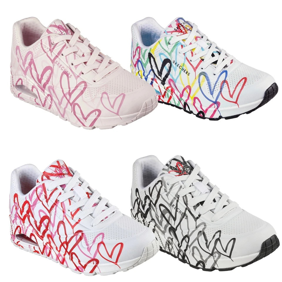 Skechers Uno Spread The Love Damen Sneaker Sportschuhe #Lovewall 155507-WRPK