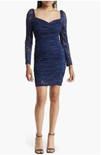 Sam Edelman Ruched Long Sleeve Lace Minidress, Bodycon,size 6, Navy, Blue, NEW