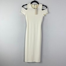 Alice + Olivia Meya Cold Shoulder Midi Dress Size 0 Off White Back Zip Stretch