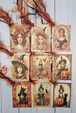 9 Vintage Style Halloween Handmade Gift Tags Scrapbooks Crafts Junk Journals