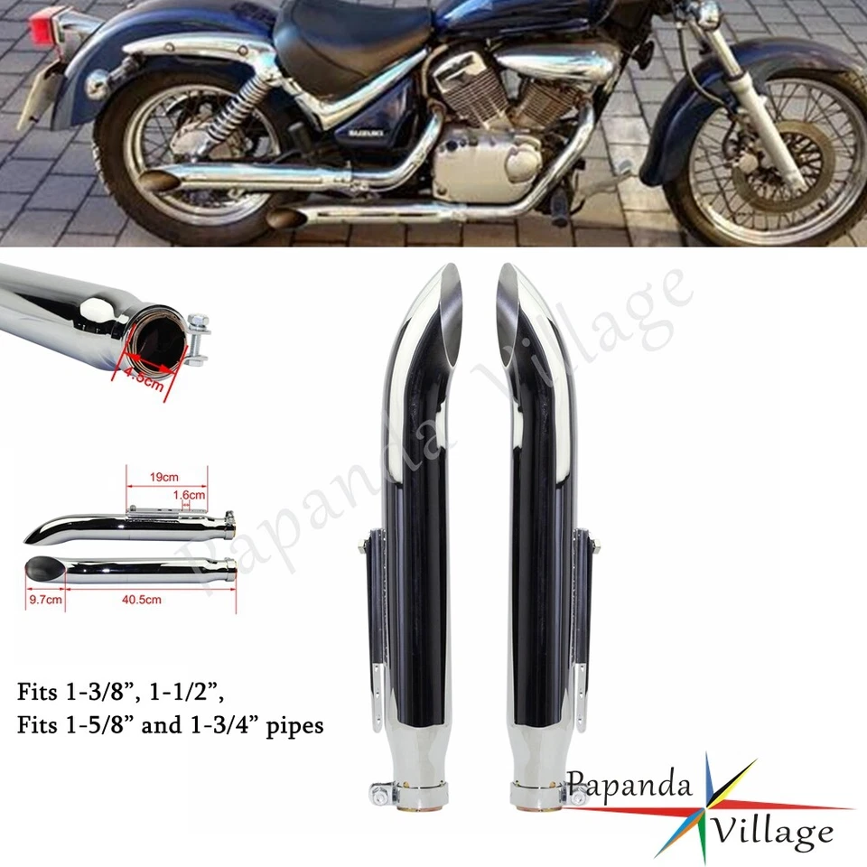 2x Tubo silenciador de escape cromado para Harley Suzuki VL 125 1500 Intruder Foto 3 de 4