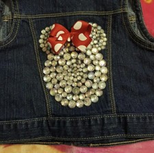HANDMADE DISNEY MINNIE MOUSE BLING BOW DENIM JEAN VEST JACKET GIRLS 12-18 MONTHS