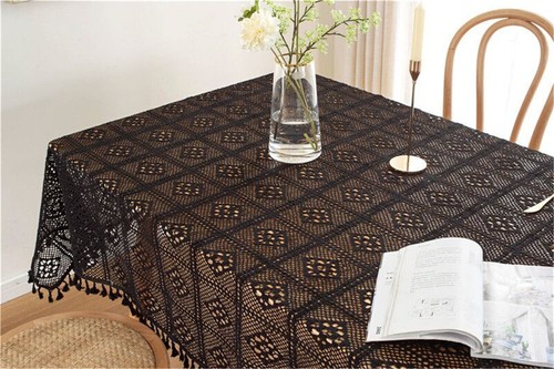 Mantel de ganchillo a mano negro vintage rectangular cuadrado encaje cubierta de mesa tapete - Imagen 12 de 29
