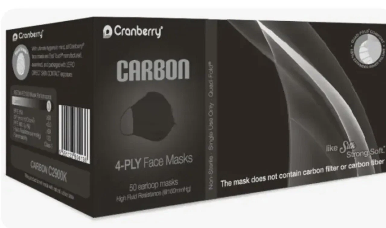 4 boxes x 50 Masks of Cranberry Carbon 4-PLY Face Mask Level3, Black, C2900K
Opens in a new window o
