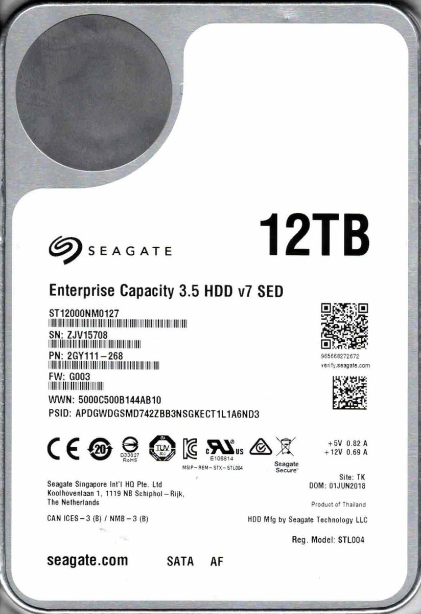 ST12000NM0127, 2GY111-268, G003, TK, ZJV1, SEAGATE 12TB JUN 2018