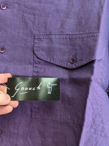 Goouch Mens SMALL Purple Plum ButtonLong Sleeve 100% Linen V-Neck Shirt Vintage - Picture 3 of 8