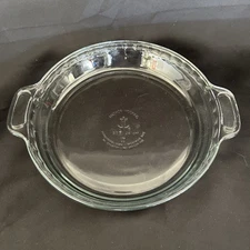 Vintage Anchor Hocking Fluted Deep Pie Plate Clear Baking Dish w Handles 9.5"