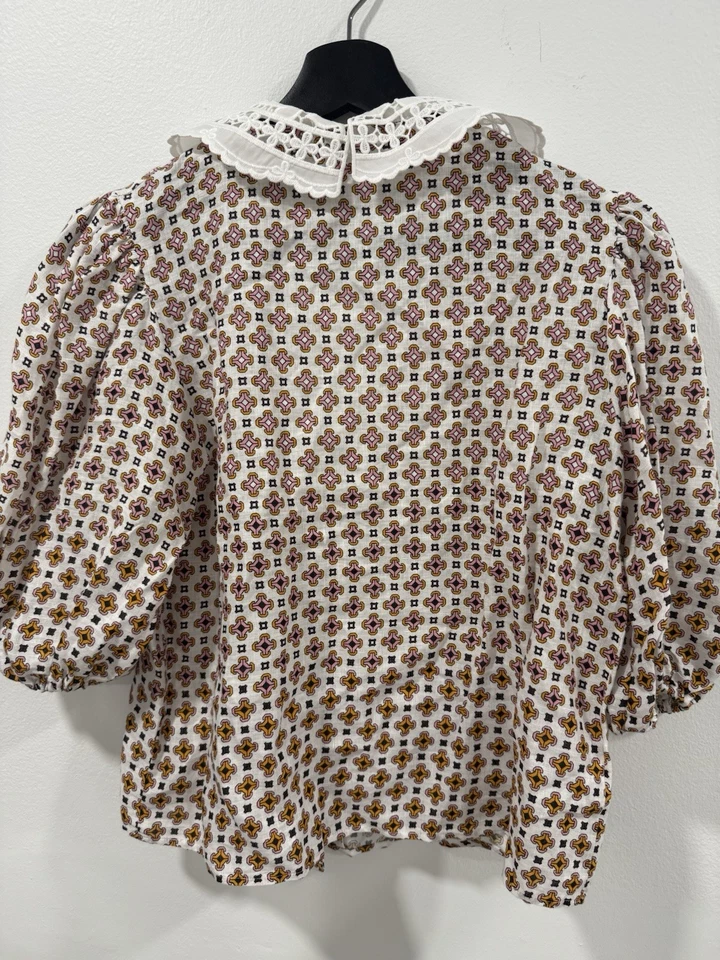 MAJE Cosange Embroidered Collar Printed Linen Shirt size 1 - Image 4 of 4