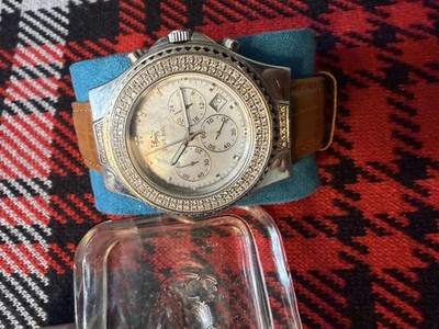 Ice Link Marvel Quartz Chronograph Date Silver Dial Brown Leather
