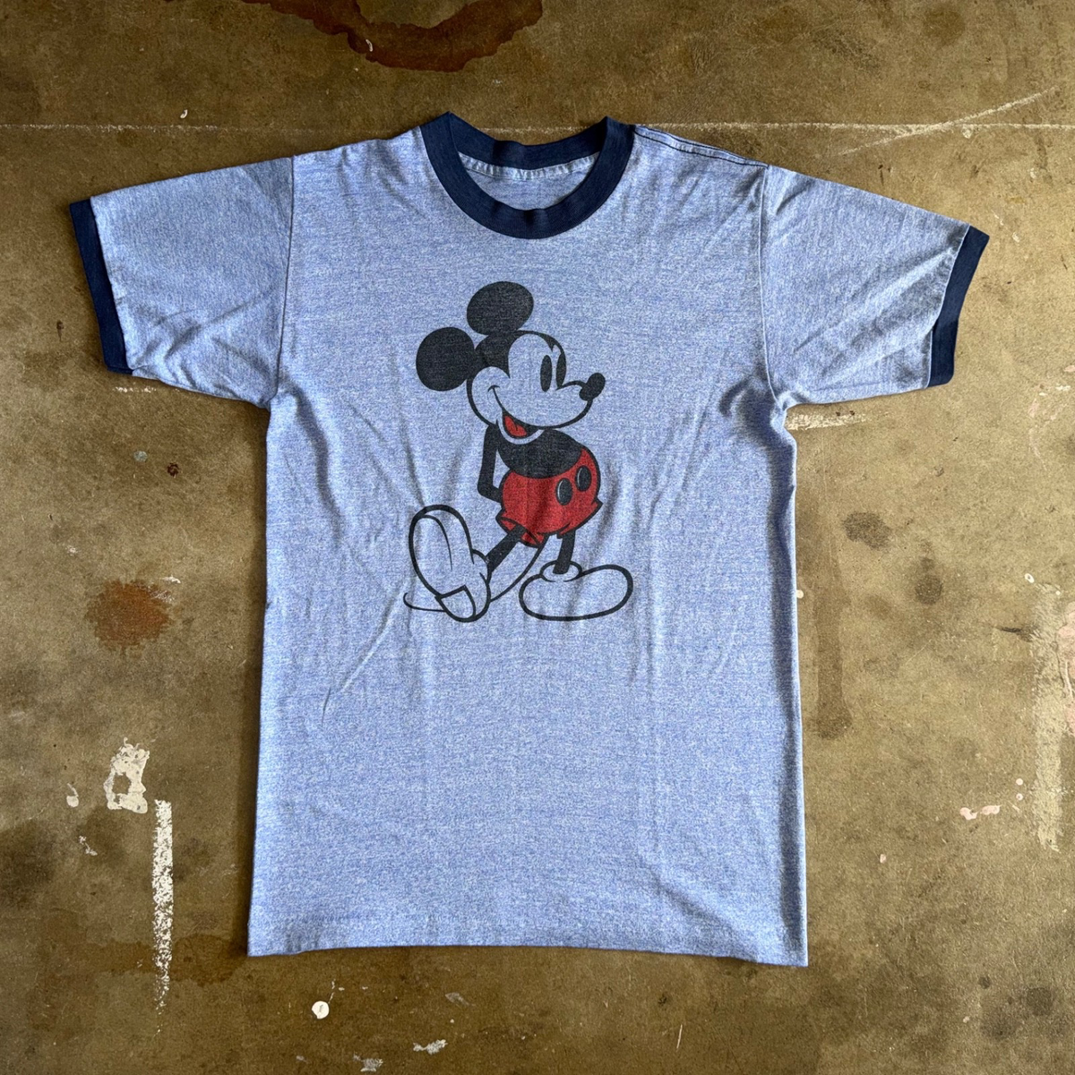 70s - 80s VINTAGE BLUE MICKEY MOUSE RINGER T-SHIRT SZ S DISNEYLAND