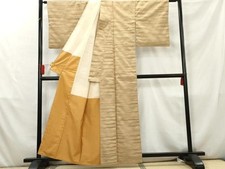 Japanese Kimono High-quality tsumugi silk with horizontal stripes Pure Silk