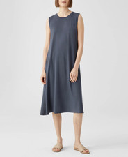 Eileen Fisher Women's Ocean Blue Fine Jersey Crew Neck Calf Length Dress Sz XL