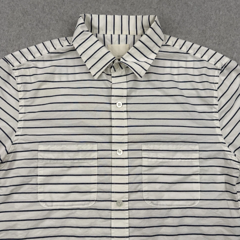 Camisa Band Of Outsiders Para Hombre Grande (Se Ajusta a Mediana) Blanca Rayas Abotonada Algodón Foto 2 de 4