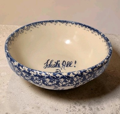Marshall Pottery Spongeware Stoneware Bowl 12'' Popcorn Is For Sharing Script 