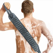 Back Scrubber for Shower 40 Inch Double-Sided Exfoliating Towel Brush Grey Spa