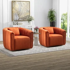 CANMOV Set of 2 Swivel Chairs with Lumbar Pillows, Modern Velvet Accent Chair