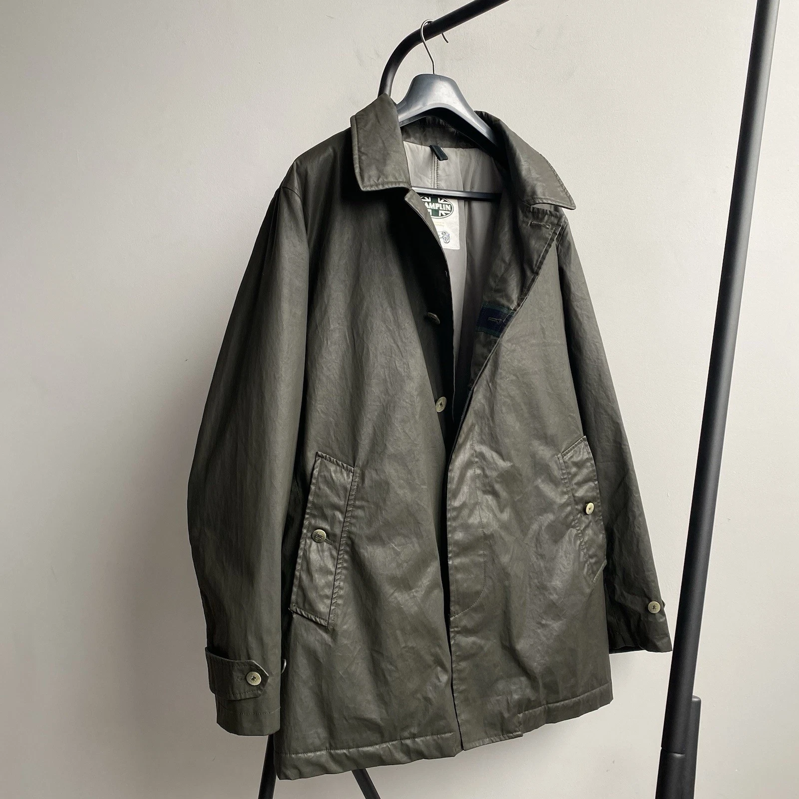 Camplin Yarmony Waxed Peacoat Mens EU 54/XL Olive Green Cotton Blend Padded Coat image 1