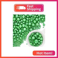 Green Pearl Sprinkles for Cake Decorating, 6 Sizes Mix 4.6 oz Edible Pearls Suga