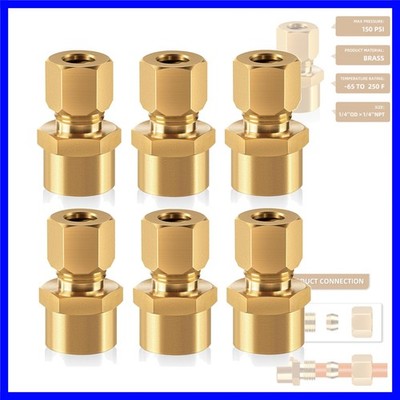 Brass compression tube pipe fitting connector Straight Coupling Adapter 1/4'' ...