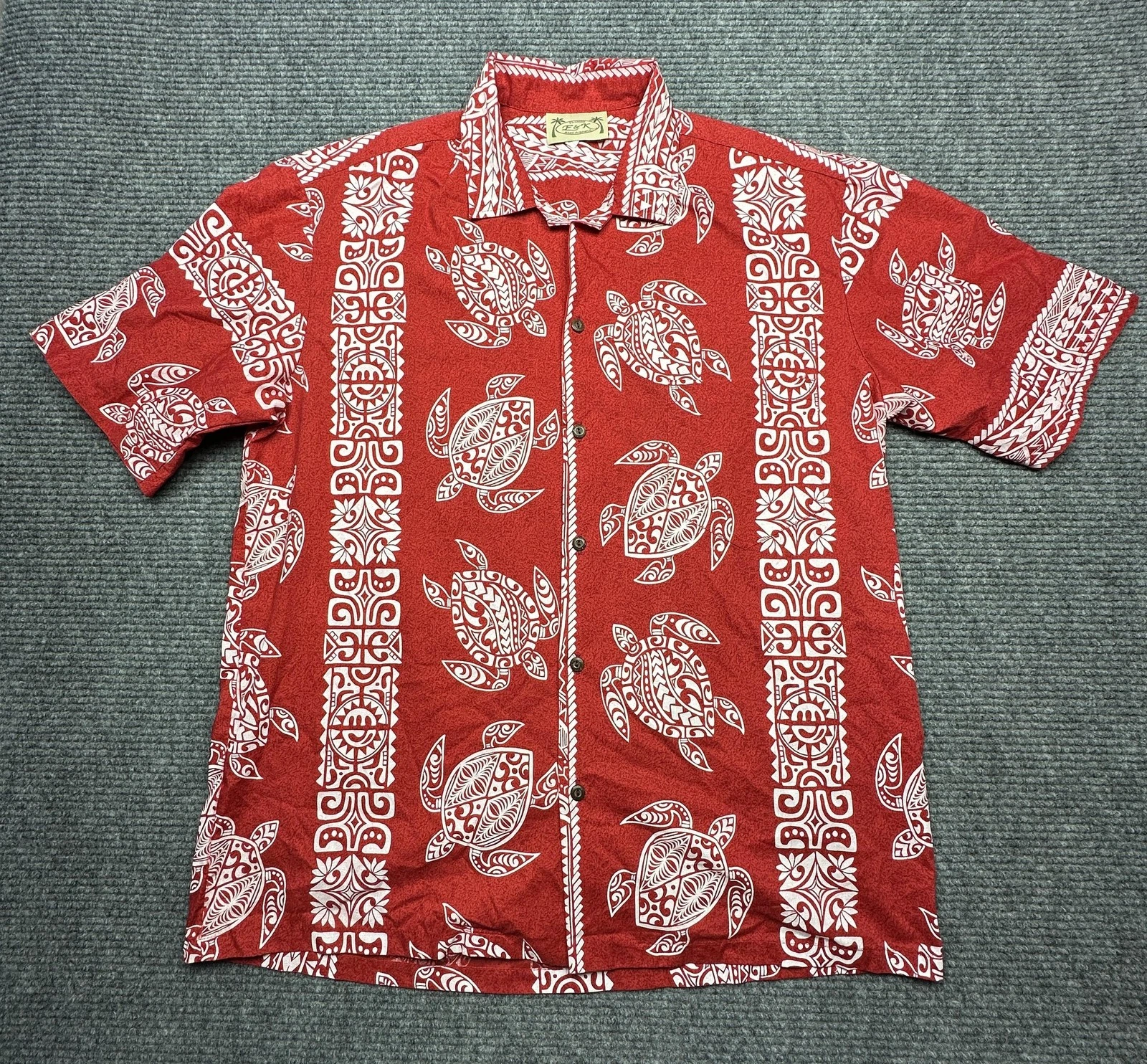 F&K Shirt Mens XL Red White Hawaiian Aloha Sea Turtle Print Made in Hawaii USA
