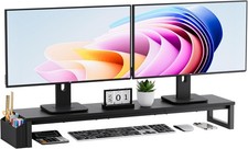 Dual Monitor Stand Riser 41.5'' Extra Long Wood Desktop Organizer with Side