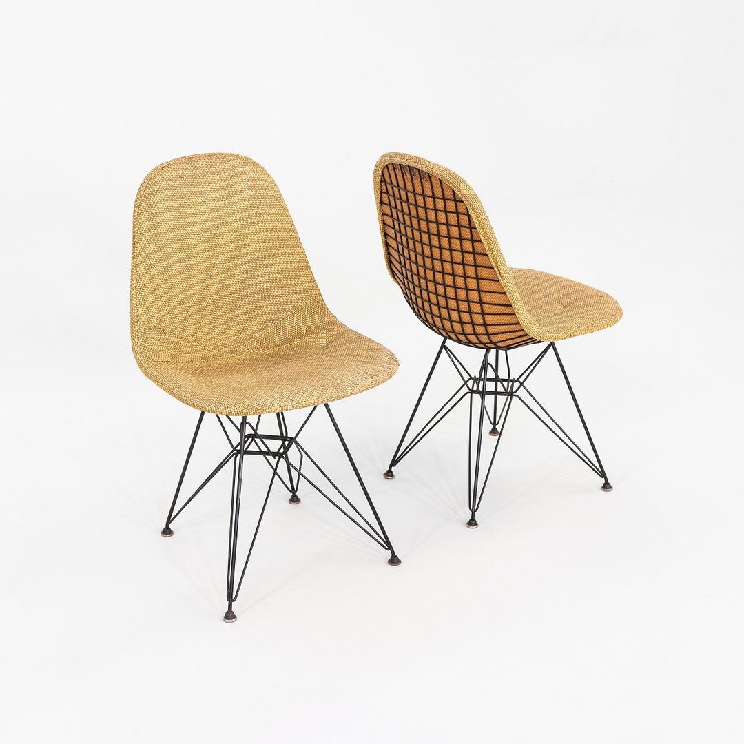 1954 Pair of Eames Herman Miller DKR-1 Chairs w/ Eiffel Bases in Hopsack  Fabric