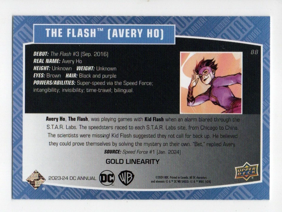 2023-24 Upper Deck DC Annual Gold Linearity #88 The Flash {Avery Ho} /88 - Image 2 of 2