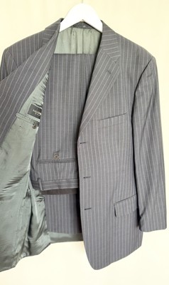 Valentino Suit Men Virgin Wool Dark Grey Striped Size 40 Regular