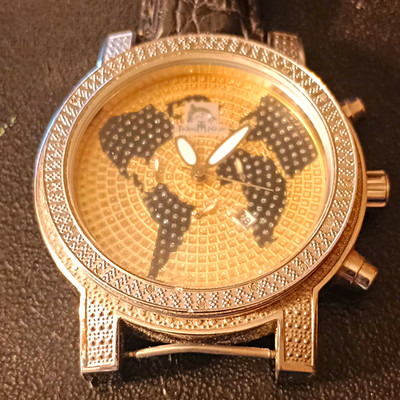 Techno Master TM-2081 world-map Silver Stainless Case Diamond-set bezel