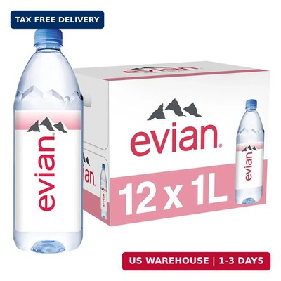 Evian Natural Spring Water, 1 L bottle, 12 pack