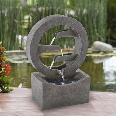 Round Cascade Fountain- 4 Tier Polyresin Waterfall with LED Lights