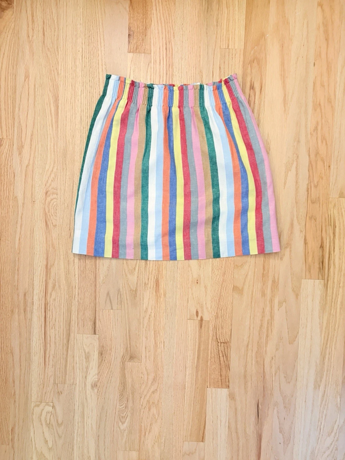J.CREW Multicolor Striped Linen Cotton Mini Skirt Lined Elastic Waist Size 2