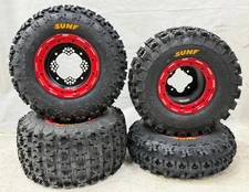 DWT G3 Black / Red Beadlock Wheels Sunf A027 Tires TRX 250R 400EX 450R 450ER