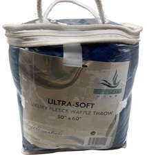 ultra soft serenty home luxury fleece waffle throw 50x60" poly blue READ NEW