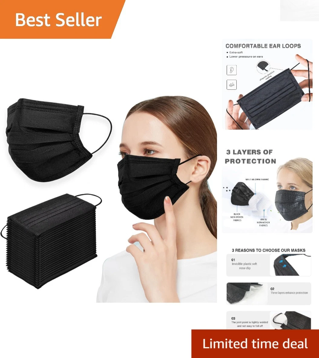 Black Disposable Face Masks - 100 Pack, 3-Ply Protection for Every Occasion