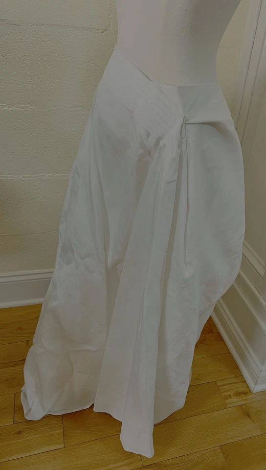 JIL SANDER  White Cotton Poplin Knit Lattice Trim A-Line Skirt Made Italy Sz 48 - Image 3 of 4