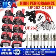Set of 8 Round Ignition Coil Pack UF262 with Spark Plug and Wire For Chevy GMC