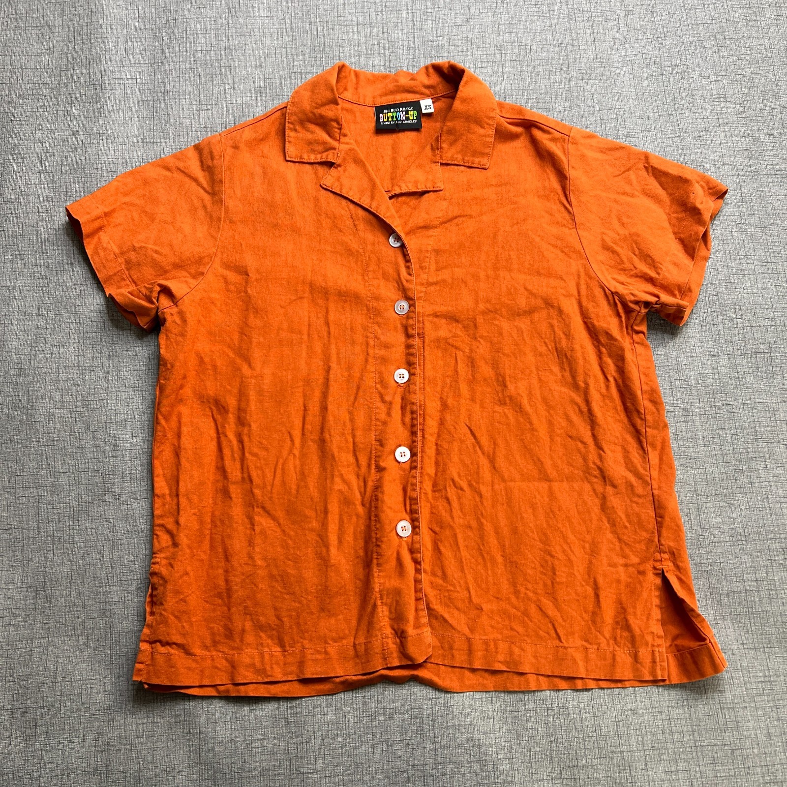 Big Bud Press Shirt Women's XS Orange 100% Cotton Pantry Button-Up
