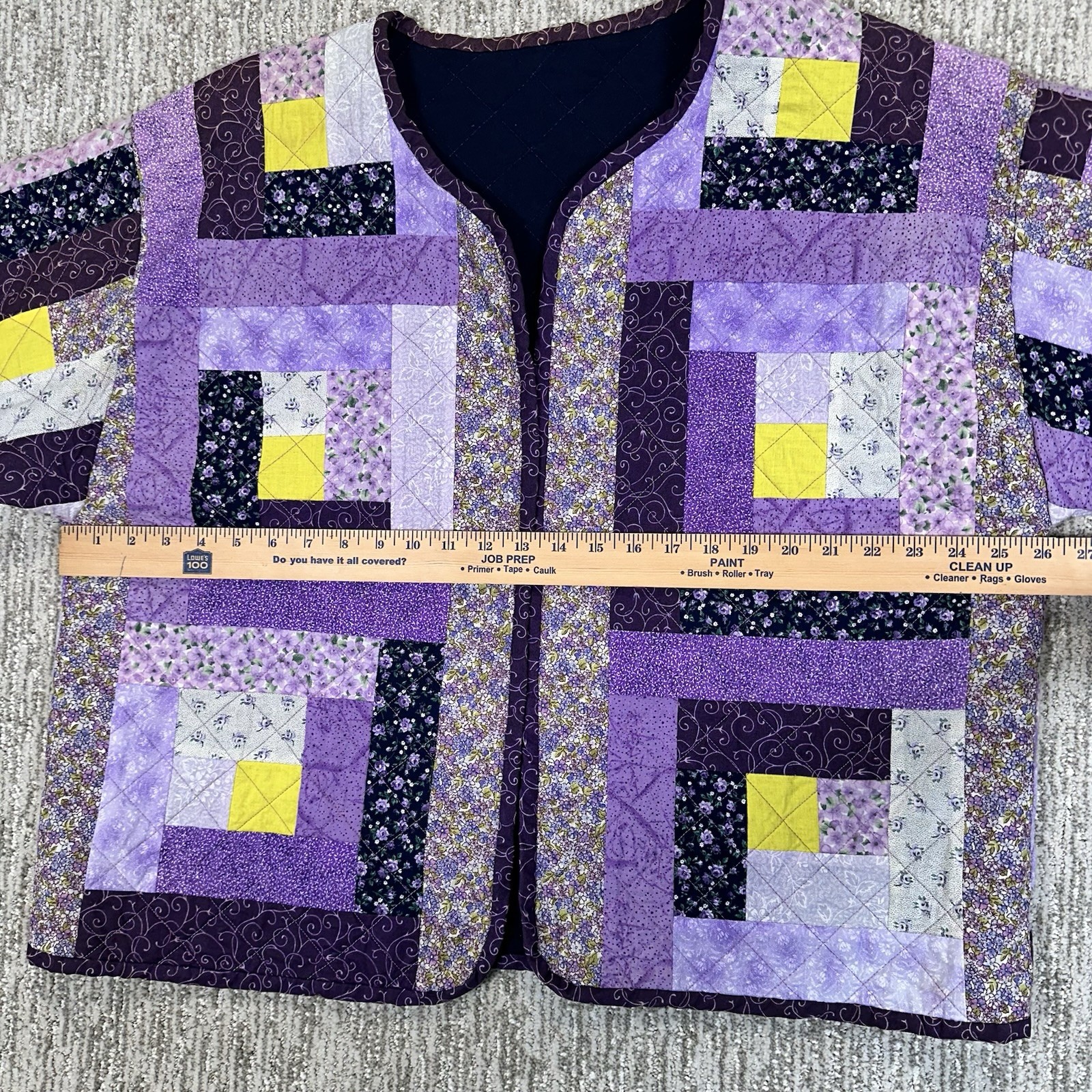 Multicolor Quilted Patchwork Boxy Open Front Card… - image 3