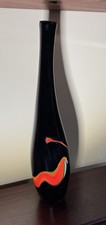 Tall Black Art Glass Vase with Abstract Colorful Swirl Pattern approx 24-25.5 in