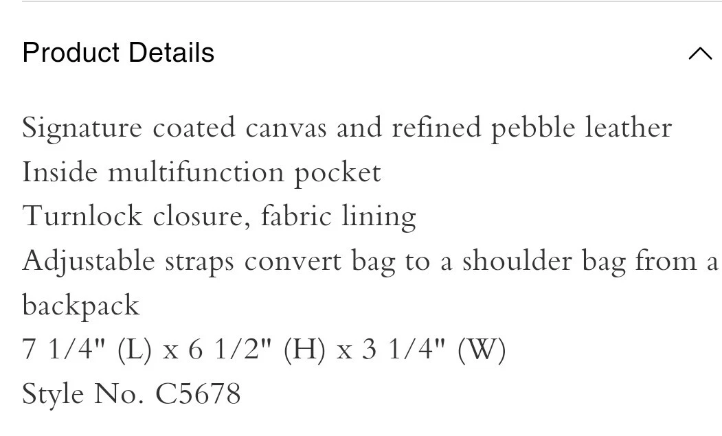 Mini Zaino Coach Convertibile Nuovo con Etichette Marrone 1941 Rosso