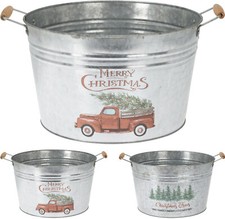 Silver Metal Christmas Tree Tub Holder Living Xmas Tree Pot Poinsettia Plant Pot