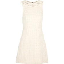 Alice + Olivia Haven Nila Embroidered Tweed A-Line Dress in Cream Size 2 XS
