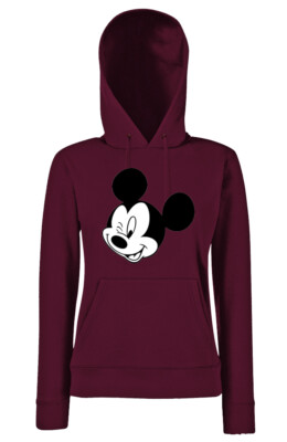 Youth Designz Damen Hoodie Mickey Zwinker Pullover Print Logo Lustig Maus Mouse