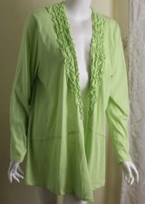 Nwt Focus Usa Sz M Lime Green Ruffled Garment Dyed Cotton Soft Open Art Jacket