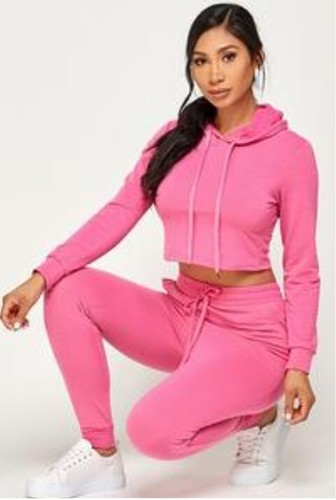 Women's New Mix pink cropped drawstring hoodie tracksuit set/jogger set $10.50