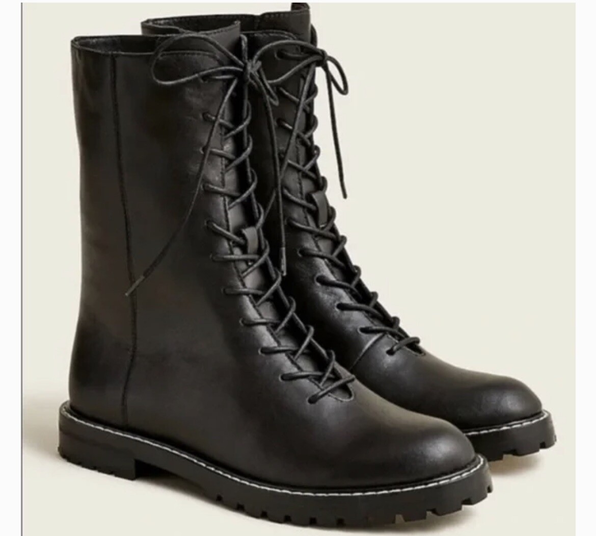 Crew Gwen lug-sole leather lace-up tall shaft boots Size 12 New $298 MSRP