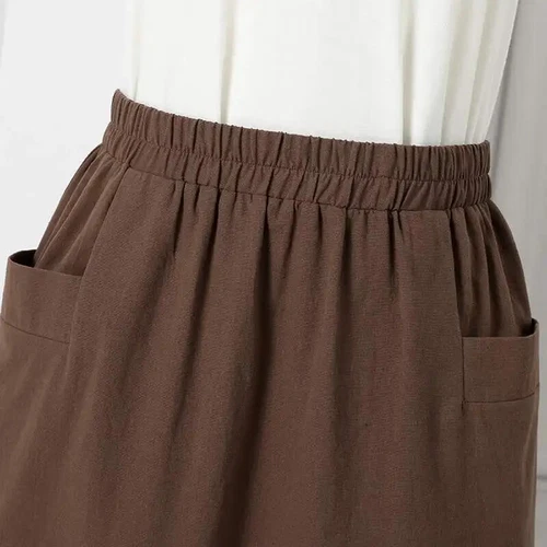 Damen Baumwollrock elastische Taille Midirock Seitentaschen Freizeit einfarbig A-Linie - Bild 12 von 19
