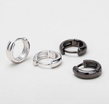 Women Men Silver Plated Small Round Polished Huggie Hoop Earrings Gift 13mm TH2