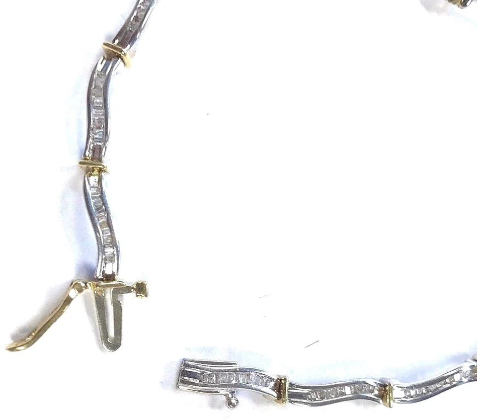 14 Karat Yellow & White Gold 1.5 CT Baguette Diamond Tennis Bracelet B127 - Image 3 of 4